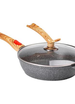 Алюминиевая глубокая сковорода (2,8 л) со стеклянной крышкой ø 26 см серая mgc hp-4-464g