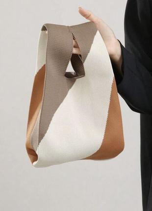 Тренд стильна жіноча в'язана текстильна сумка шопер графічний принт абстракція2 фото