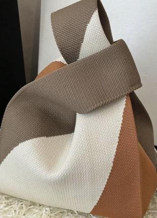 Тренд стильна жіноча в'язана текстильна сумка шопер графічний принт абстракція6 фото