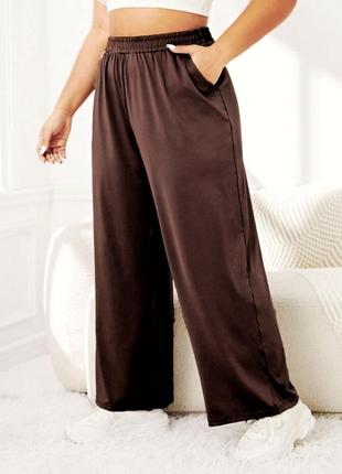 Стильні зручні вільні жіночі штани широкого крою коричневі жіночі штани палаццо літні жіночі штани3 фото