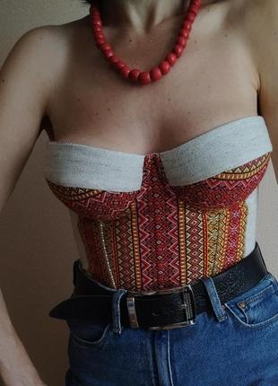 Корсет/корсаж з вишивкою, вишиванка, з чашками, з орнаментом, бюст'є в українському стилі