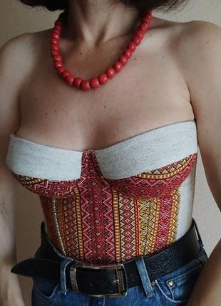Корсет/корсаж з вишивкою, вишиванка, з чашками, з орнаментом, бюст'є в українському стилі