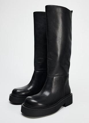 Высокие сапоги zara кожаные сапоги zara