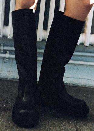 Высокие сапоги zara кожаные сапоги zara