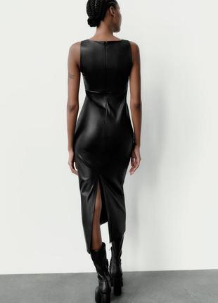 Платье черное єффектное с эко кожи zara зара7 фото