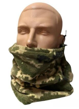 Баф зимовий військовий світлий піксель,тактичний шарф-труба із флісу, теплий бафф з фіксатором регулювання
