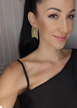 Серьги клипсы с цепочками подвесками в серебряном и золотом