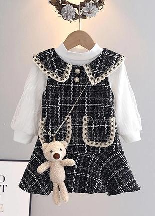 Детское комплект твидовое платье блузка