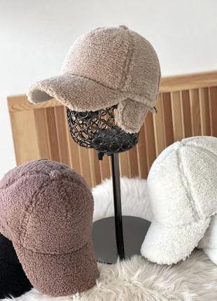 Тепла кепка бейсболка тедді теді утеплена з вушками та без вушок