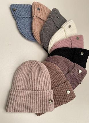 Теплая шапка лопатка велюр утепленная на флисе зимняя молодежная качество👍