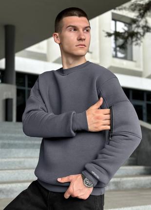 Мужской свитшот трехнитка с начесом s-3xl победов черный серый