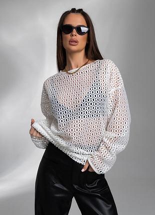 Белый полупрозрачный лонгслив с риском