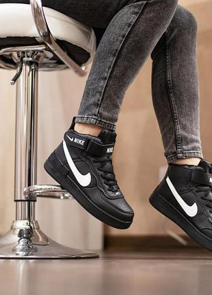 Nike air force shadow кроссовки кеды ботинки сапоги высокие теплые найк форс черные с белым кожаные кожа зимние с мехом шадоу