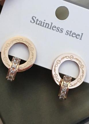 Серьги картье из медицинского золота stainless steel позолоченные