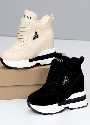 Зимние сникерсы, женские зимние кеды на платформе, зимние жениские ботинки на высокой подо...