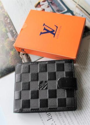 Мужской кожаный вместительный  кошелек louis vuitton black