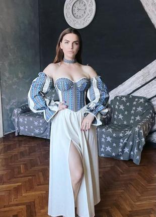 Корсетное платье вышиванка, этнокорсет, корсет с вышивкой, вышитое платье