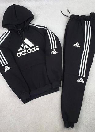 Підлітковий спортивний костюм adidas на хлопчика дитячі теплі худі та штани адідас на флісі 8-13 л
