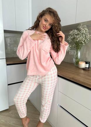 Зимова жіноча піжама двійка штани і кофта з махри яскрава піжама для дому та сну