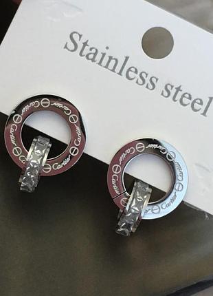 Серьги картье из медицинского золота stainless steel позолоченные