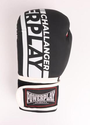 Боксерські рукавиці powerplay 3086 matt challenger чорно-білі 12 унцій