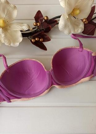 Красивый сатиновый бюстгальтер балконетт с маленьким пуш-ап  80с3 фото