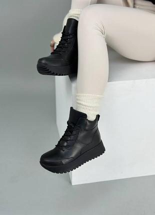 Кроссовки женские кожаные черные зимние с мехом3 фото