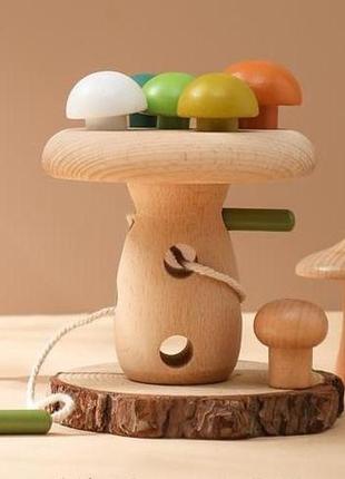 Дитяча дерев'яна іграшка розвиваюча гриб різнокольоровий