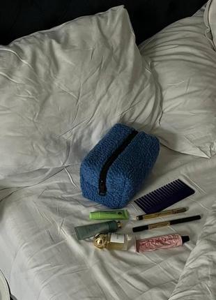 Мягкая синяя плюшевая косметичка, тедди косметичка