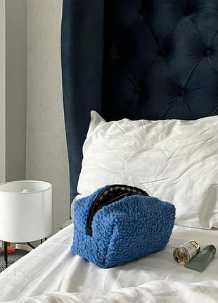 Мягкая синяя плюшевая косметичка, тедди косметичка