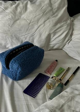 Мягкая синяя плюшевая косметичка, тедди косметичка