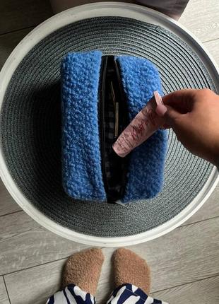 Мягкая синяя плюшевая косметичка, тедди косметичка