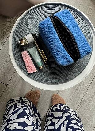 Мягкая синяя плюшевая косметичка, тедди косметичка