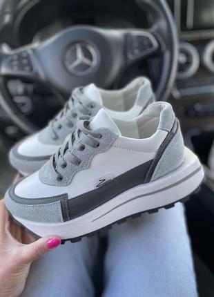 Кросівки жіночі olli t-2-атиа білий/сірий (весна-осінь, шкіра натуральна) (5042)