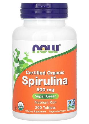 Спіруліна now foods сertified organic spirulina 500 мг 200 таблеток