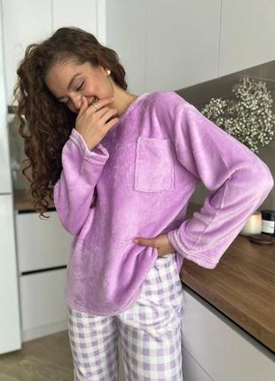 Зимова жіноча піжама двійка штани і кофта з махри яскрава піжама для дому та сну