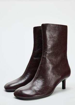Шикарні ботильйони зара zara на підборах кітен хіл шкіряні ботінки ботинки кожание кожа шкіра
