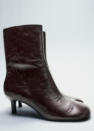 Шикарні ботильйони зара zara на підборах кітен хіл шкіряні ботінки ботинки кожание кожа шкіра