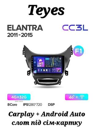 Магнітола teyes cc3l hyundai elantra 2011-2015, 4/32, 8 ядер, carplay, слот під сім-картку + рамка!