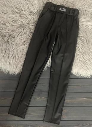 Детские леггинсы штаны матовая эко-кожа на флисе стрейч для девочки подростка