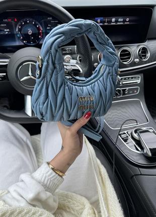 Сумка жіноча, сумка міу міу блакитна шкіряна, miu miu