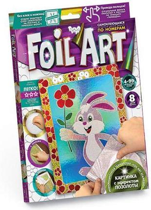 Аппликация разноцветной фольгой "foil art", "зайчик"