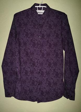 Мужская рубашка рубашка с цветами primark фиолетовая на длинный рукав