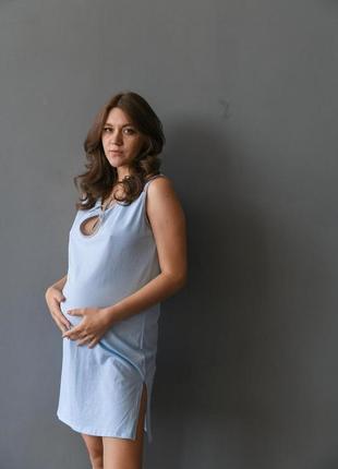Нічна сорочка в пологовий будинок для вагітних та годуючих мам блакитна1 фото