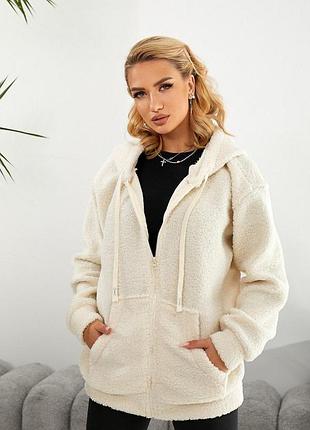 Кофта-худи барашек женская букле на змейке с капюшоном го-803