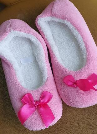 Розовые пушистые домашние тапки/чешки 21 см