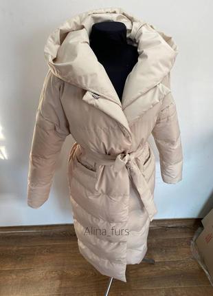 Жіночий плащ пуховик на запах ,пуховик з каптуром