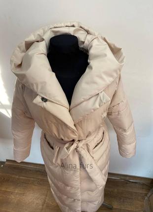 Жіночий плащ пуховик на запах ,пуховик з каптуром