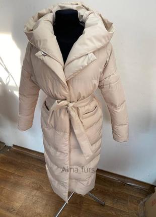 Жіночий плащ пуховик на запах ,пуховик з каптуром