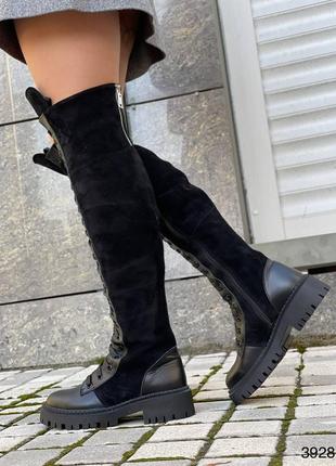 Знижка, р.37, шикарні натуральні зимові ботфорти на шнурівці, люкс якості